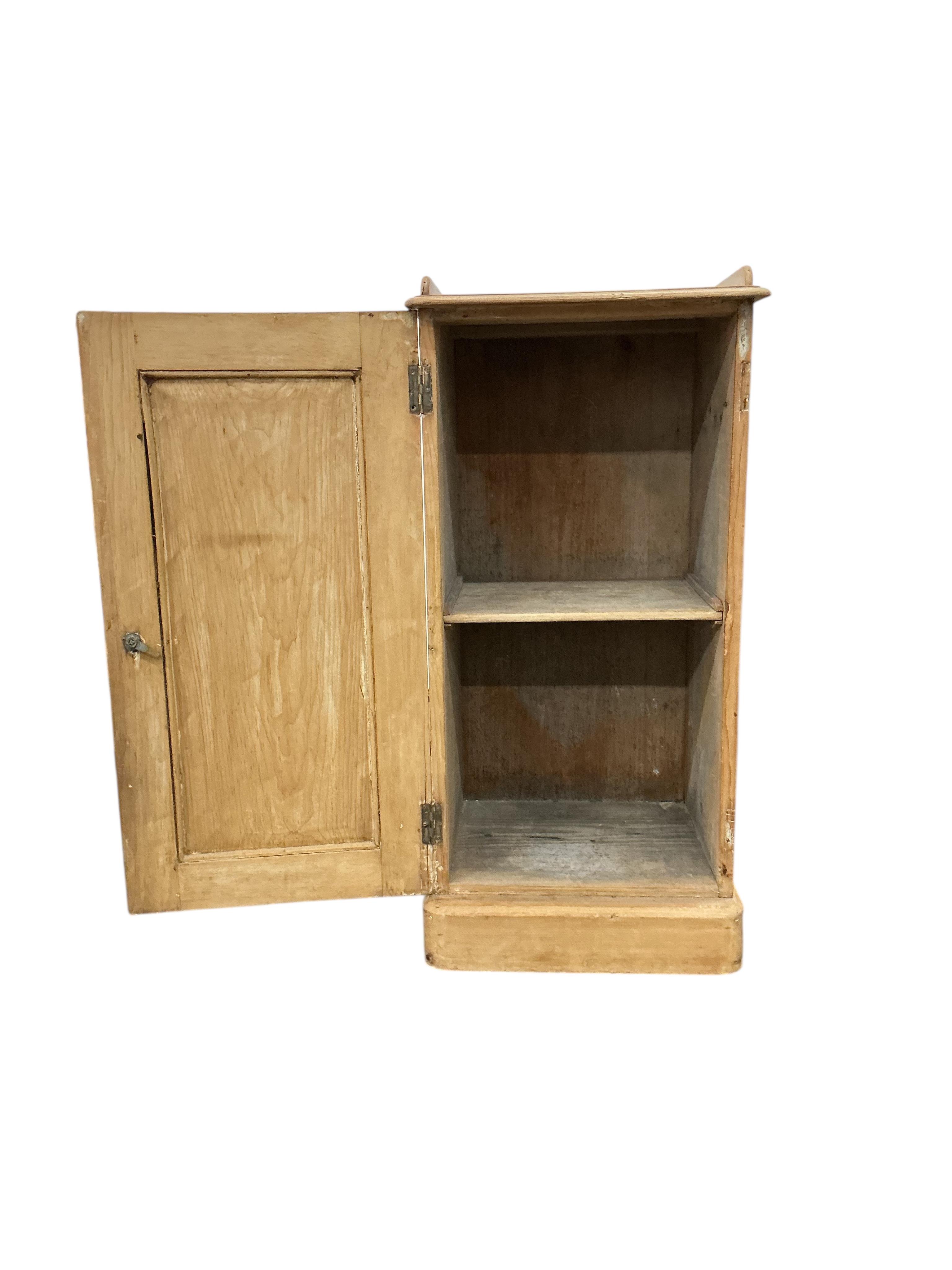 A Victorian pine bedside cabinet, width 39cm, depth 34cm, height 81cm